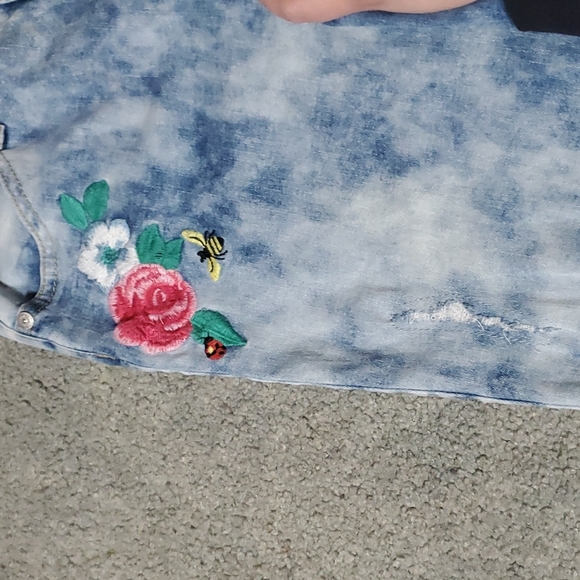 Justice 14 denim embroidered cuffed capris - Picture 3 of 8